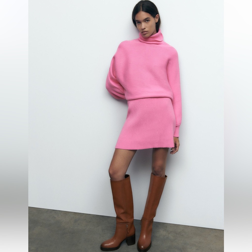 Zara sweater and skirt set - 2 piece - ribbed - hot pink M